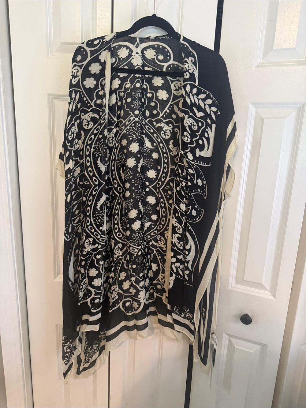 Marshalls Black and Cream Printed Kimono Jacket